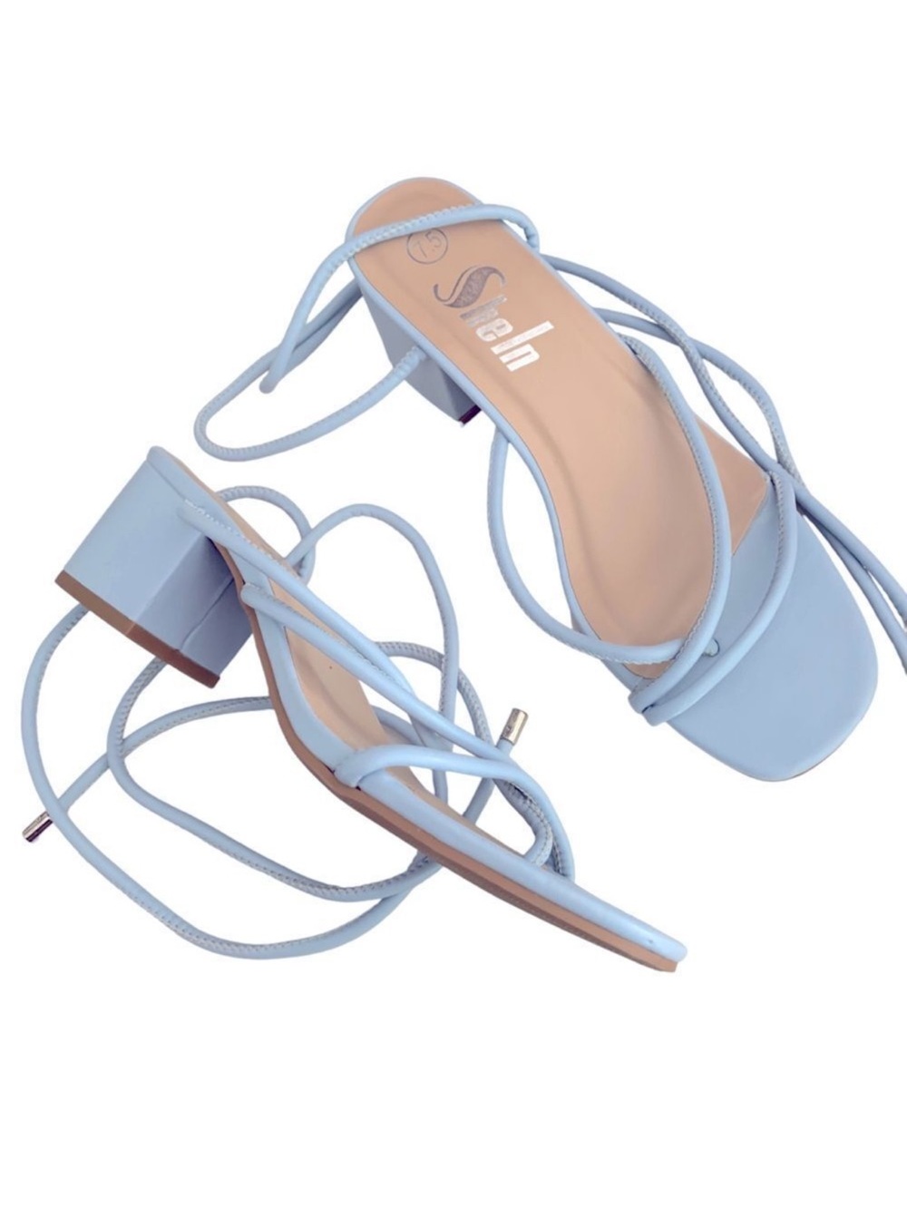 Sheln Chunky Pale Blue Heels Strappy Wedding Dance Women’s 7.5 Cottagecore
